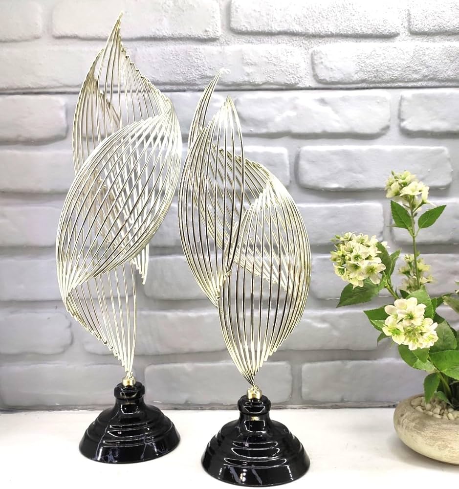 Gümüş Kaplama Metal Ayak 2'li Set Ev Salon Helezon Model Aksesuar Dekorasyon Biblo